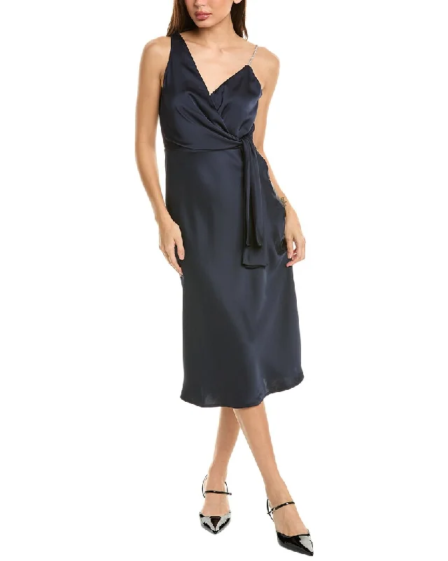 Midi dresses for casual evening outings-Sam Edelman Fluid Satin Rhinestone Shoulder Midi Dress