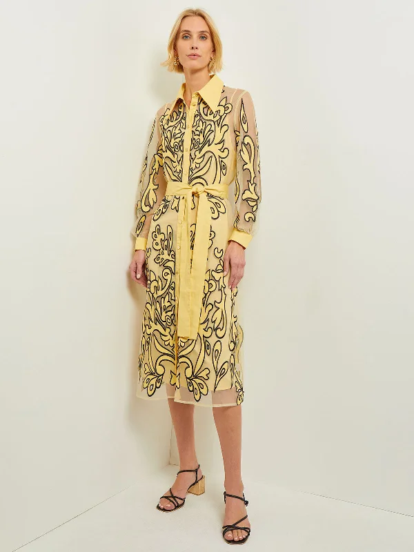 Midi dresses for formal garden events-Midi Applique Shirtdress - Sheer Woven