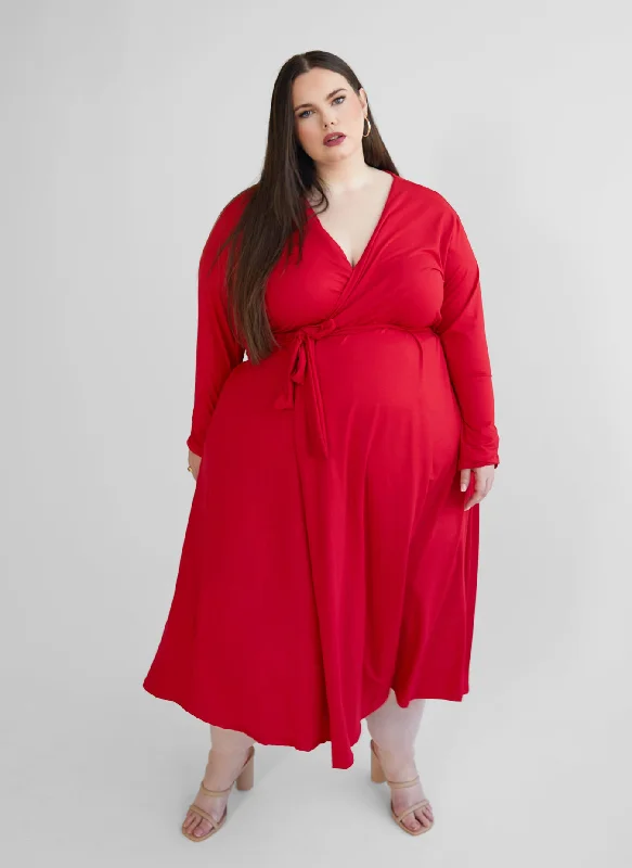 Midi dresses for a romantic night in-Essential Long Sleeve Midi Wrap Dress