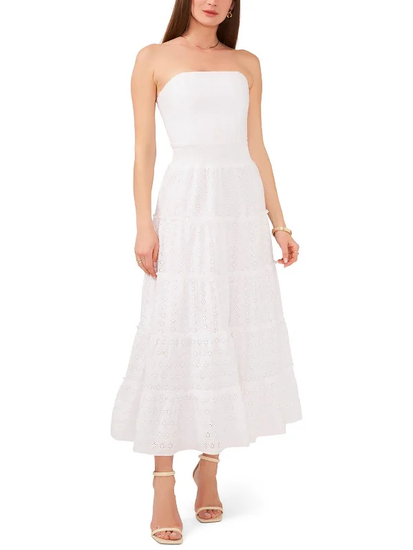 Midi dresses for casual weekend gatherings-Womens Cotton Eyelet Midi Dress