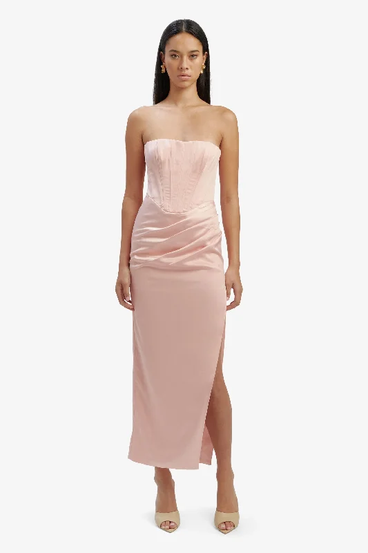 Midi dresses for a spring garden party-Everlasting Satin Midi Dress - Soft Pink