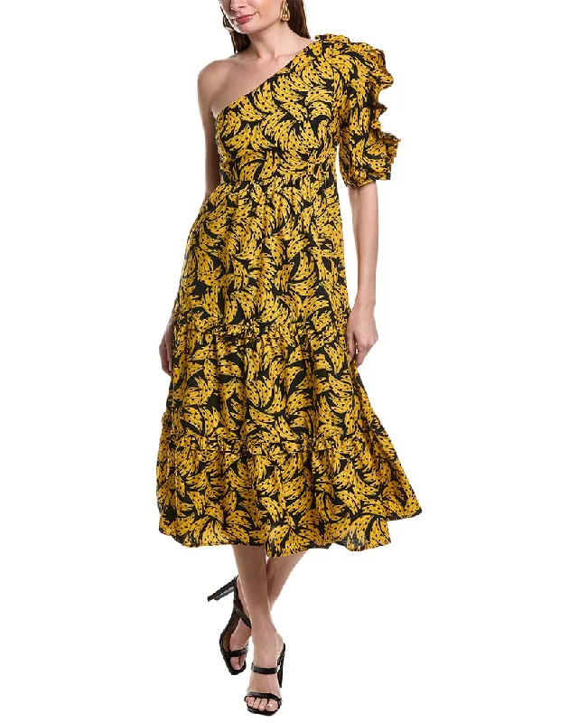 Midi dresses for formal garden events-FARM Rio Black Spotted Bananas Midi Dress