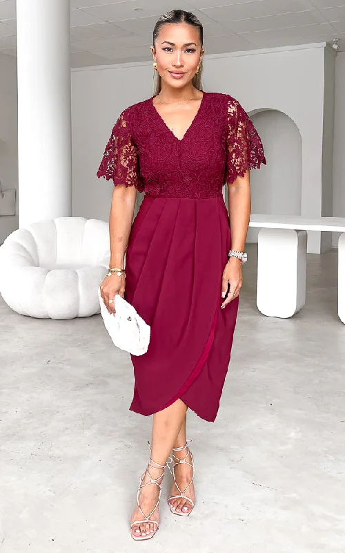 Midi dresses for outdoor summer weddings-Anderson Midi Dress - Wine