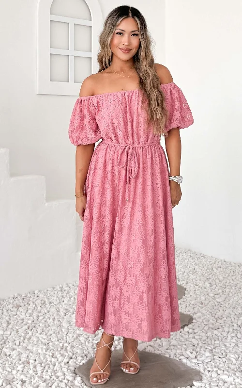 Stylish midi dresses for casual date nights-Nara Midi Dress - Rose Pink Lace