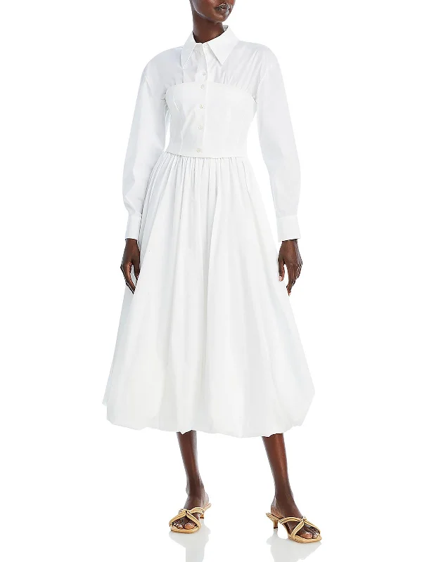 Midi dresses for bridal parties-Womens Puff Collar Midi Dress