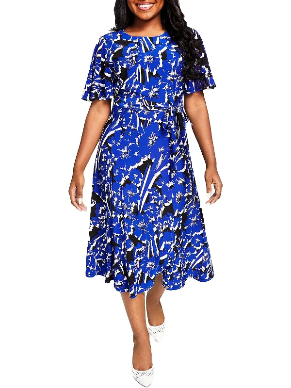 Elegant midi dresses for upscale garden parties-Womens Floral Midi Sheath Dress