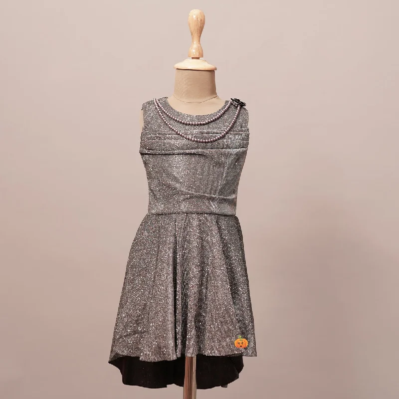 Midi dresses for casual evenings with friends-Dark Grey Party Wear Girls Midi