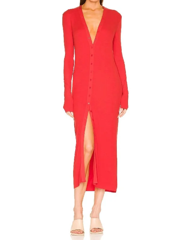 Stylish midi dresses for a city weekend-Silk Rib L/s Cardigan Midi In Blood Orange