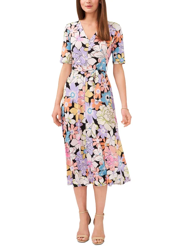 Midi dresses for a romantic night in-Petites Womens Floral Print Polyester Midi Dress