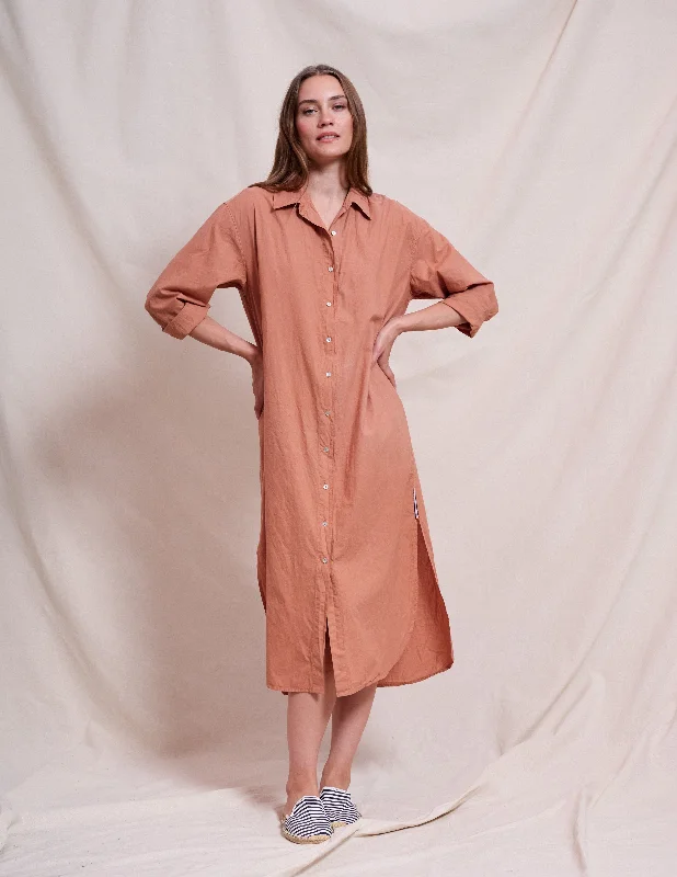 Midi dresses for an intimate dinner at home-Sundry Midi Easy Shirt Dress in Vintage Rust