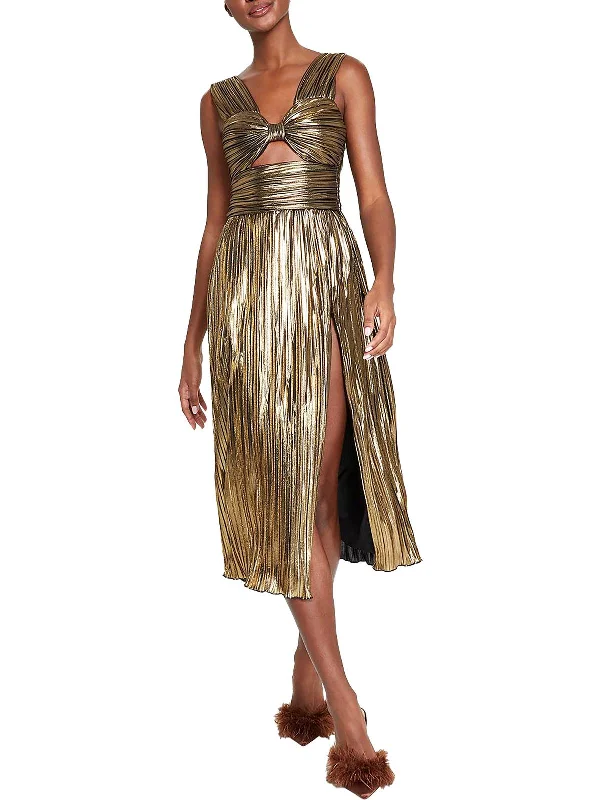 Midi dresses with silk finishes-Womens Metallic Midi Cocktail And Party Dress