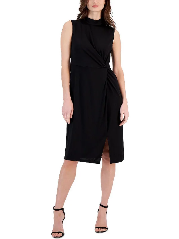 Midi dresses for a beachside celebration-Womens Twist Knee-Length Midi Dress