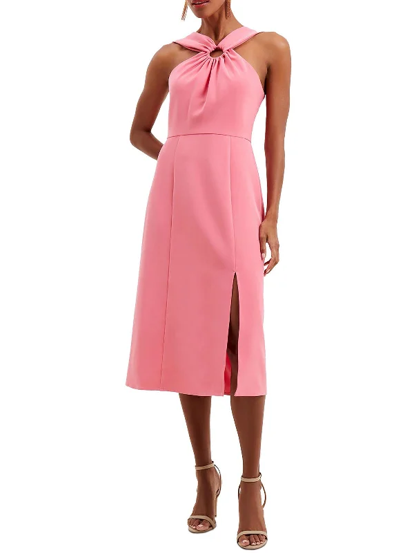 Midi dresses for casual evenings with friends-Womens Halter O-Ring Midi Dress