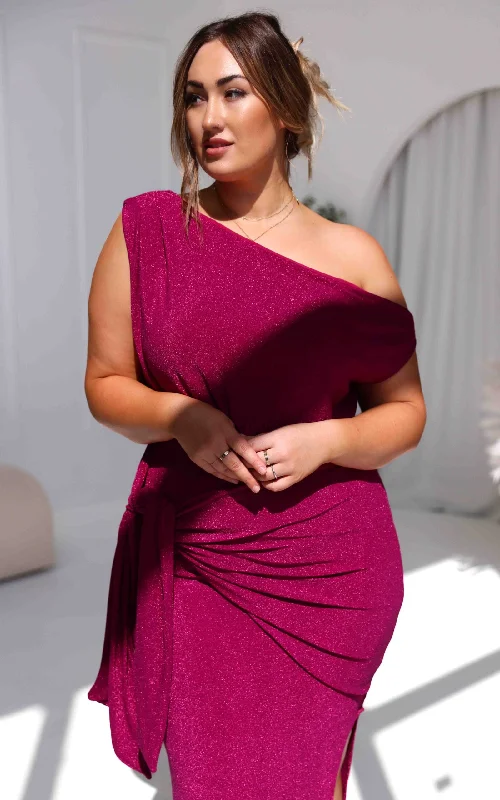 Midi dresses for a stylish city break-Kompre Midi Dress - Boysenberry Purple Metallic