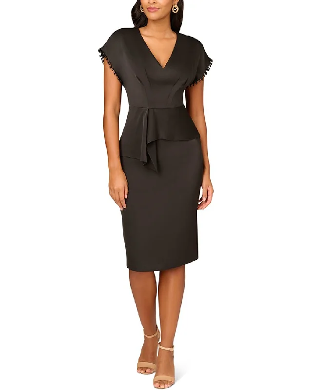 Midi dresses with dramatic folds-Aidan Mattox Crepe Back Satin Midi Dress