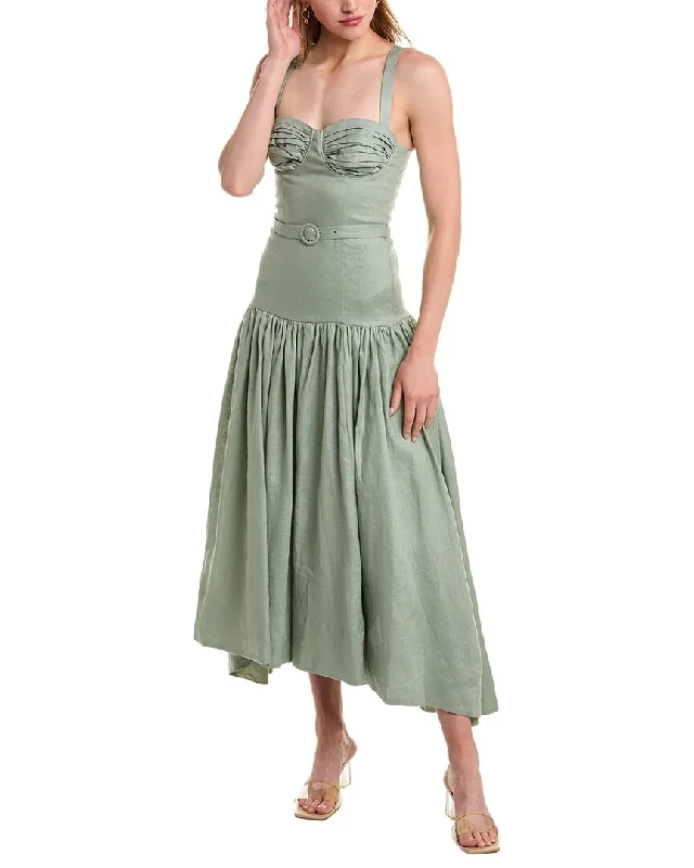 Midi dresses for a fun girls' night out-Nicholas Drenica Drop Waist Corset Linen Midi Dress