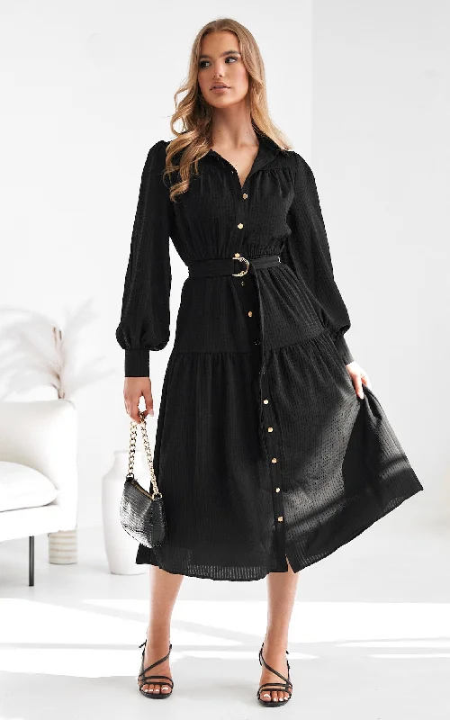 Midi dresses with lace-up details-Mindy Midi Dress - Black Texture