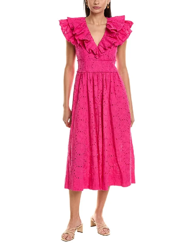 Midi dresses with embroidered patterns-Ted Baker Ruffle V-Neck Midi Sundress