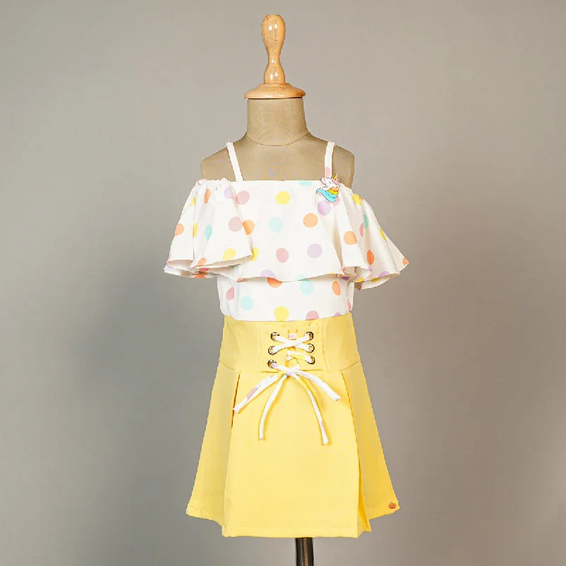 Midi dresses for an afternoon in the countryside-Yellow Pink Polka Dots Girls Midi