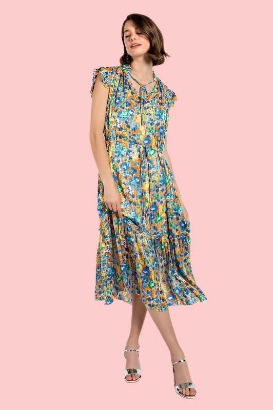 Midi dresses with intricate beading-Remy Floral Print Lulex jacquard Woven Midi Dress