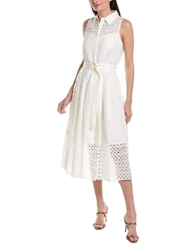 Midi dresses for bridal parties-Anne Klein Pleated Linen-Blend Midi Dress