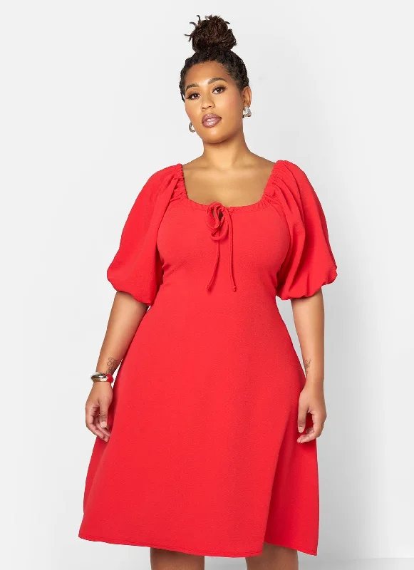 Stylish midi dresses for casual evenings-Mia Peasant Style A Line Midi Dress