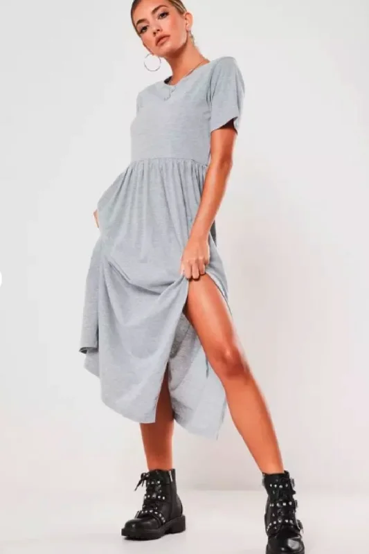 Midi dresses for a glamorous evening event-Grey Midi Smock Dress