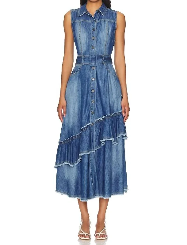 Midi dresses for garden weddings-Beau Midi Dress In Blue Grass