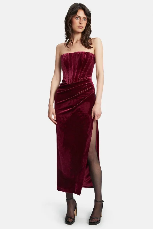 Midi dresses for a romantic night in-Everlasting Velour Midi Dress - Burgundy