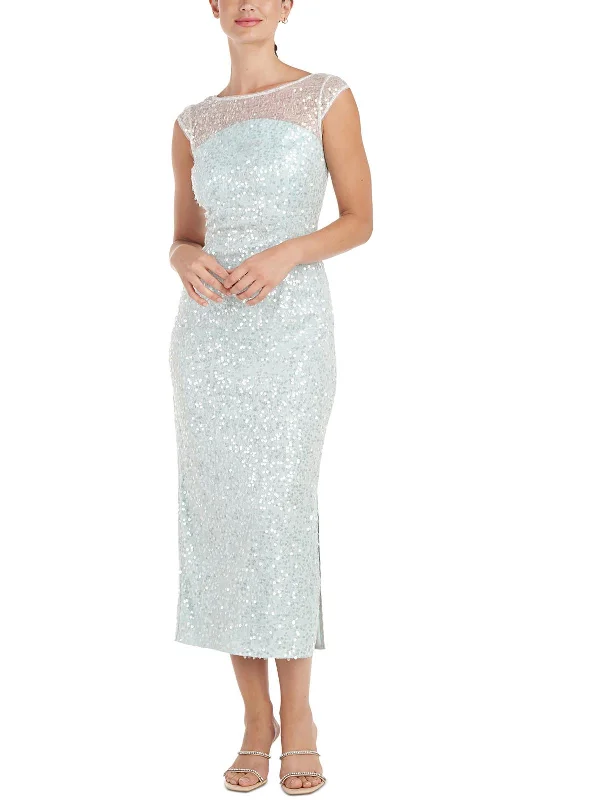 Midi dresses with tulle details-Womens Sequined Polyester Midi Dress