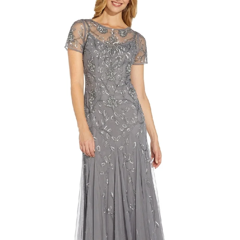 Evening dress for luxurious affair-Adrianna Papell Women's Beaded Gown Gray Size 10