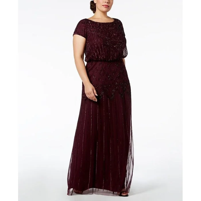 Evening dress with luxurious fit-Adrianna Papell Women's Beaded Illusion Blouson Gown Brown Size 2Petite - 2P