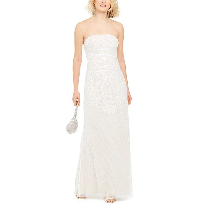 Evening dress for romantic event-Adrianna Papell Women's Beaded Strapless Gown White Size 12