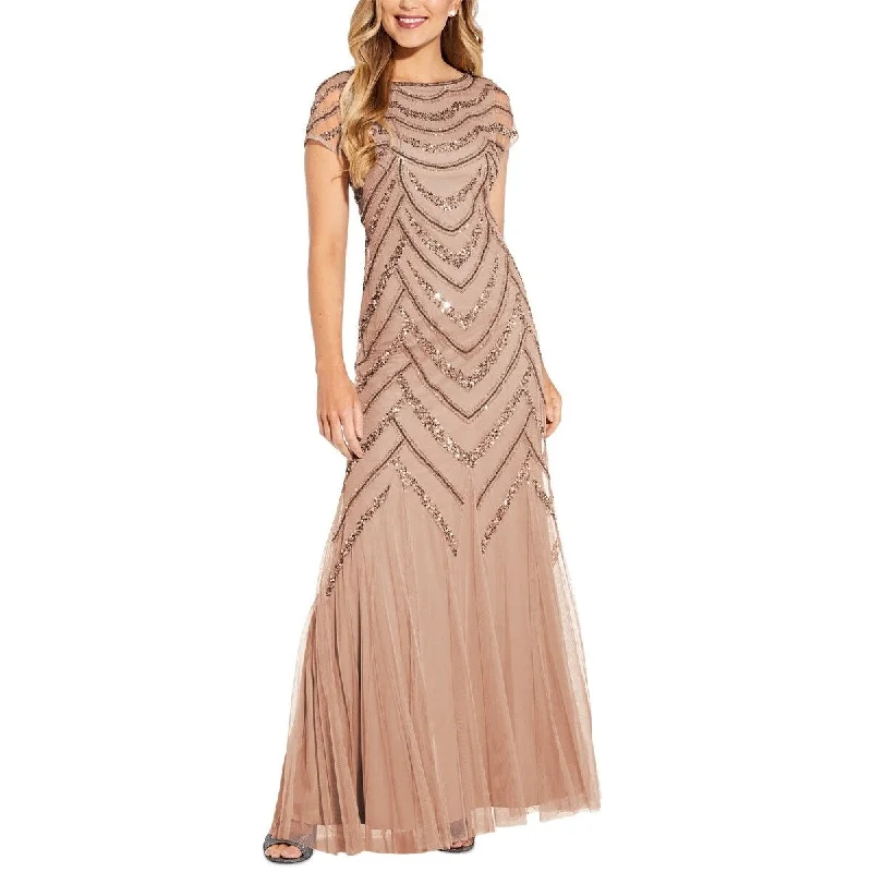 Evening dress with metallic fabric-Adrianna Papell Women's Embellished Godet Inset Gown Pink Size 6