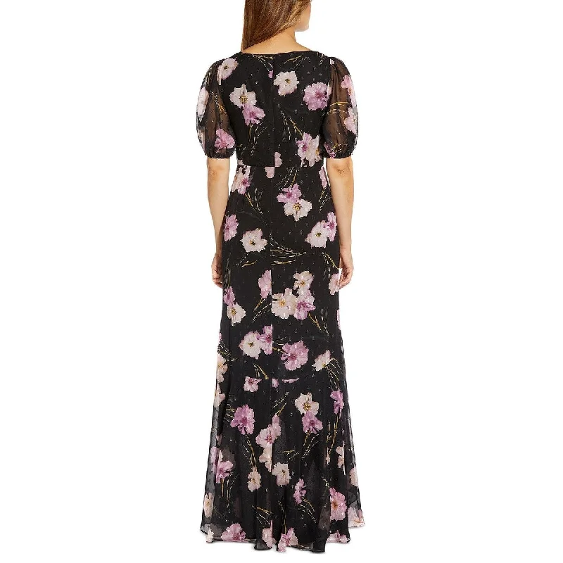 Evening dress for fabulous gathering-Adrianna Papell Women's Floral Print Chiffon Ruffle Gown Black Size 4