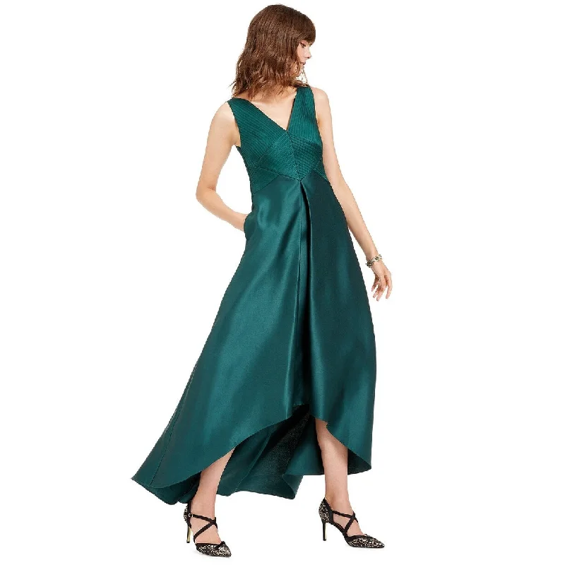 Evening dress with embellished neckline-Adrianna Papell Women's High-Low Mikado Gown Dark Green Size 2