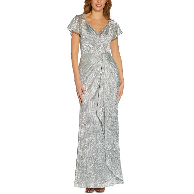 Evening dress for glamorous gathering-Adrianna Papell Women's Metallic Twist Front Gown Silver