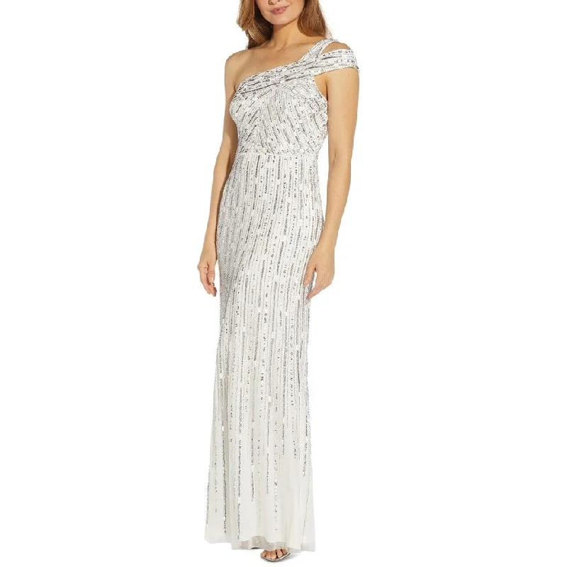 Evening dress for elegant banquet-Adrianna Papell Women's One Shoulder Beaded Gown White Size 4