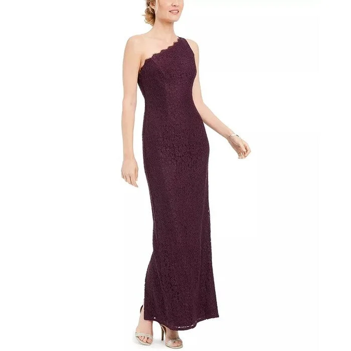 Evening dress for a sophisticated dinner-Adrianna Papell Women's One Shoulder Lace Gown Dark Purple Size 4