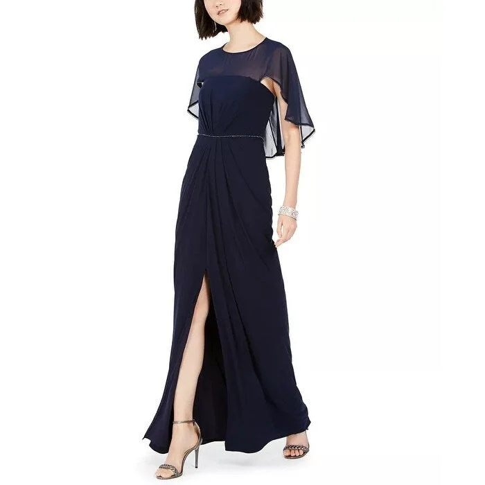 Evening dress for an extravagant night-Adrianna Papell Women's Ruched-Cape Gown Navy Size 4