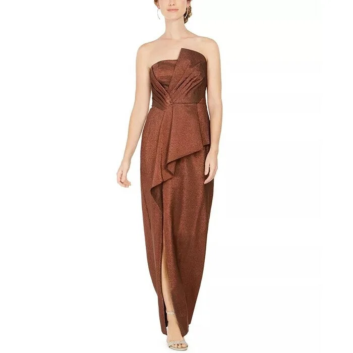 Evening dress for dazzling night-Adrianna Papell Women's Stretch Lame Strapless Gown Copper Brown Size 4