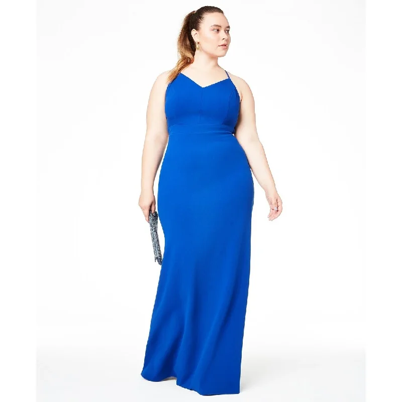 Evening dress for royal event-B Darlin Women's Trendy Plus Size Lace-Back Gown Med Blue Size 20