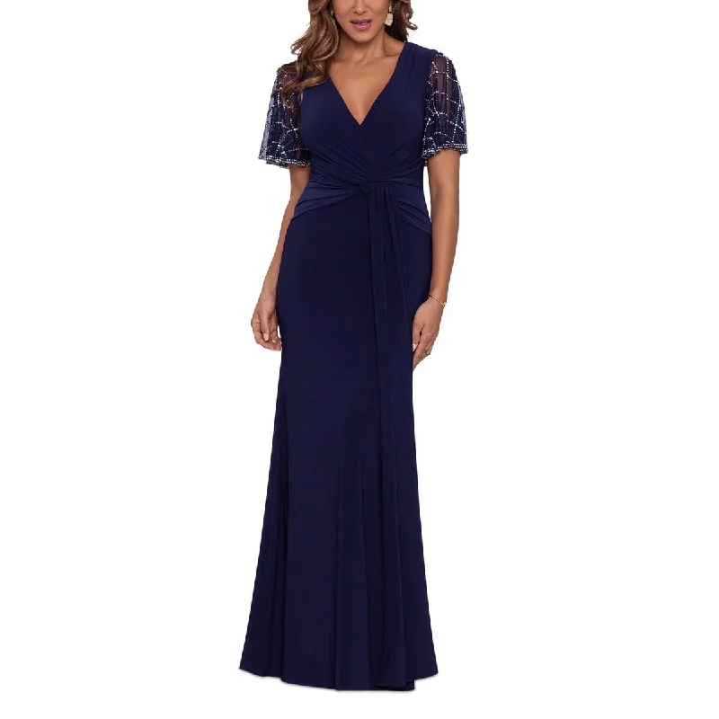 Evening dress for glamorous soirée-Betsy & Adam Women's Beaded Sleeve Gown Blue Size 6