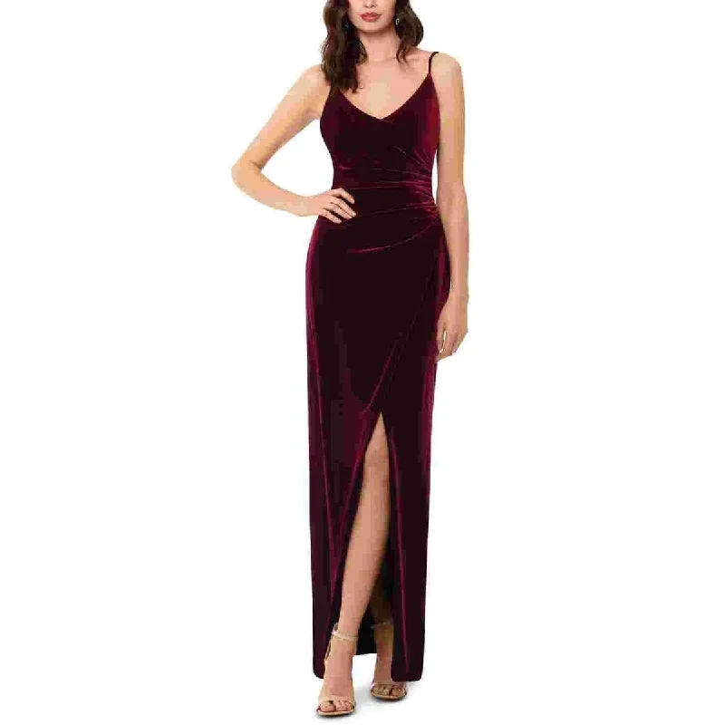 Evening dress for fashionable party-Betsy & Adam Women's Draped Velvet Slit Gown Purple Size 4