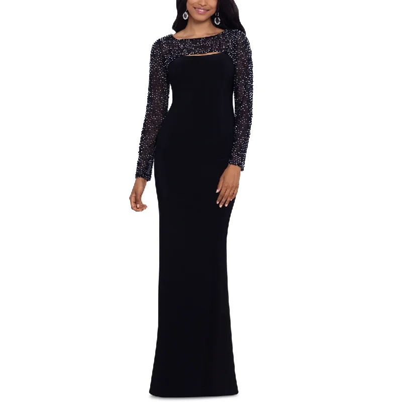 Evening dress for romantic wedding-Betsy & Adam Women's Embellished Cutout Gown Black Size 6Petite - 6P