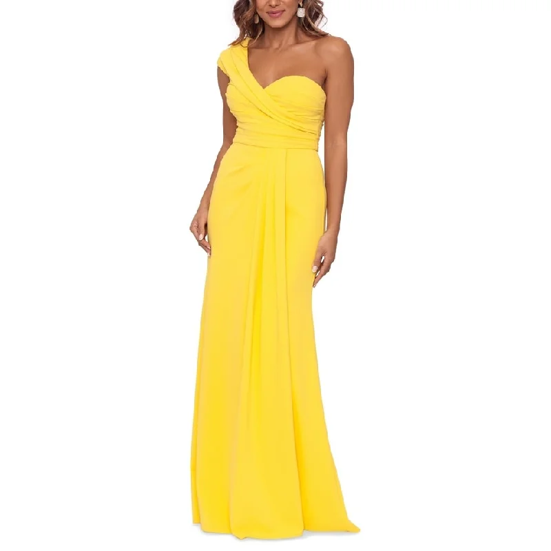 Evening dress for lavish function-Betsy & Adam Women's Gathered Bust One Shoulder Gown Yellow Size 2