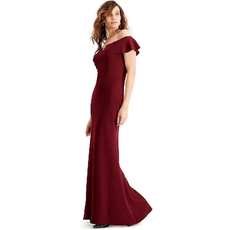 Evening dress with jewel-toned fabric-Betsy & Adam Women's Off-The-Shoulder Gown Bright Red Size 2