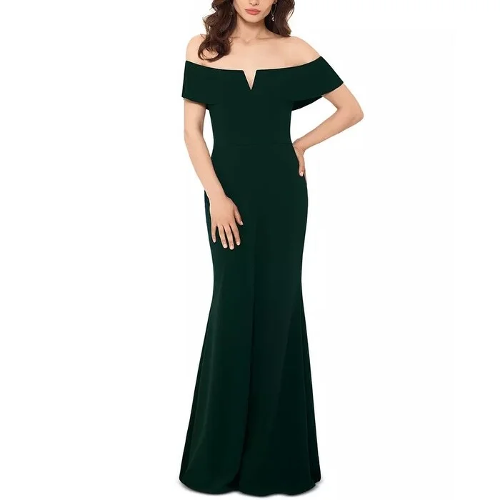 Evening dress for exclusive reception-Betsy & Adam Women's Off The Shoulder Gown Green Size 10 Petite - 10 Petite