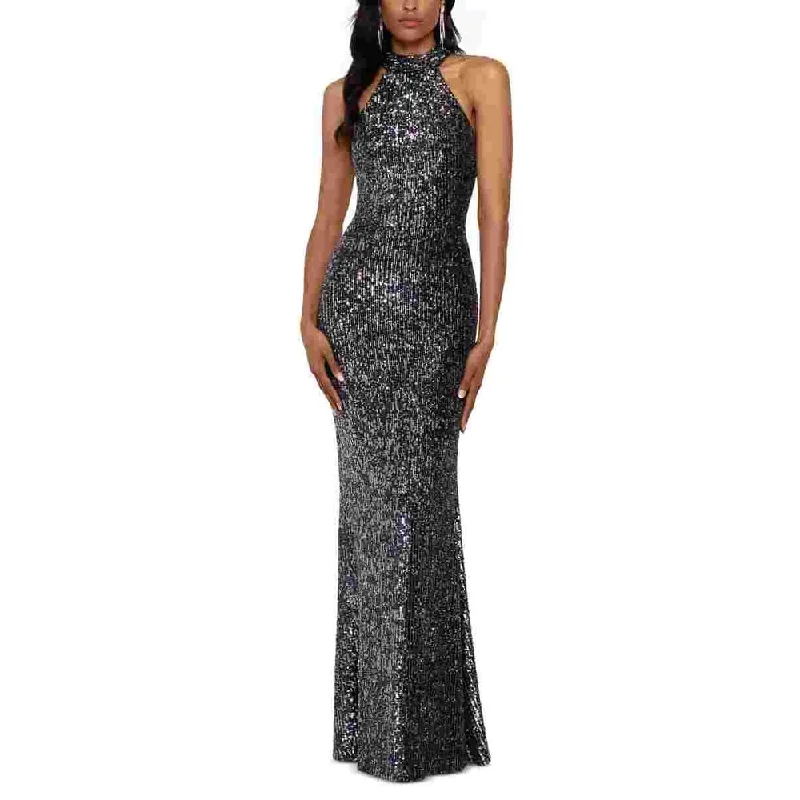 Evening dress with luxe styling-Betsy & Adam Women's Sequined Halter Gown Charcoal Size 2