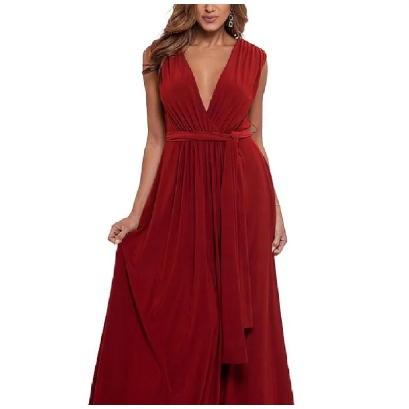 Evening dress for elegant evening event-Betsy & Adam Women's Tie Waist Gown Red Size 6